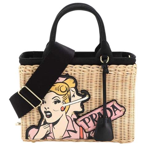 Prada Comic Basket Bag Wicker with Canapa and Applique 